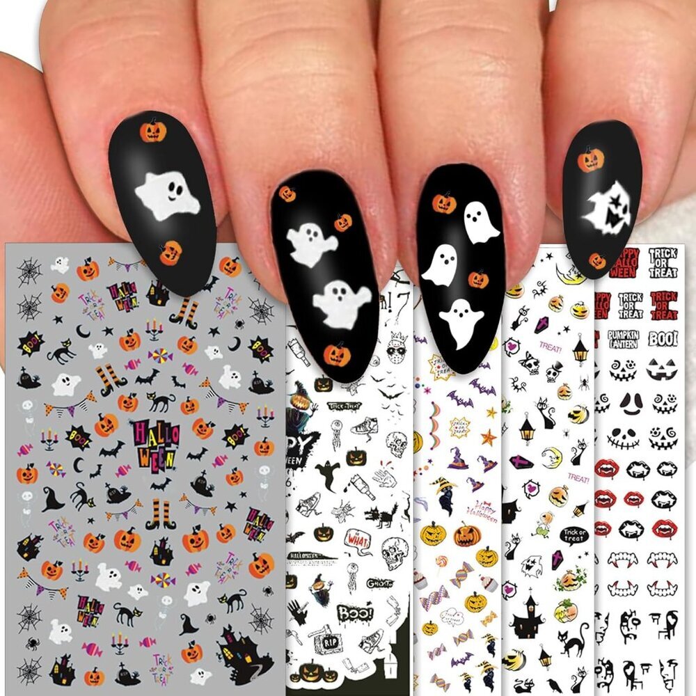 1500 Pcs Halloween Nail Decals Stickers, 12 Sheets Self-Adhesive DIY Nail Art Ti